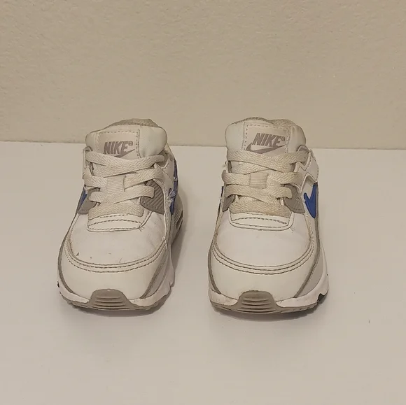 Kids White and Blue Nike Swoosh Sneakers Shoes - Picture 2 of 7
